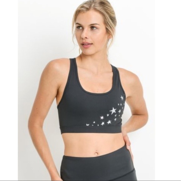 Mono B womens size M Sports bra racerback starts black silver star high Support - Picture 3 of 13